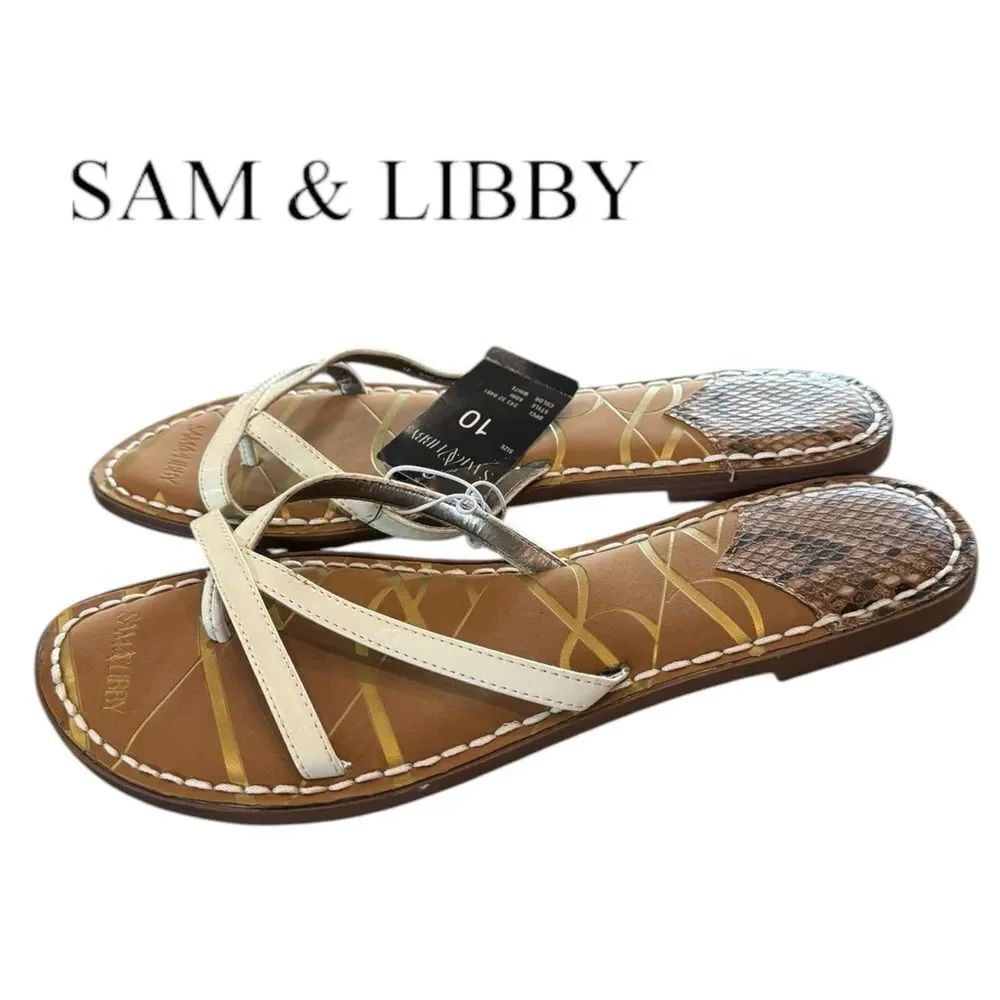 New Sam & Libby Women's Kori Off-White Slide Thong Sandals 10